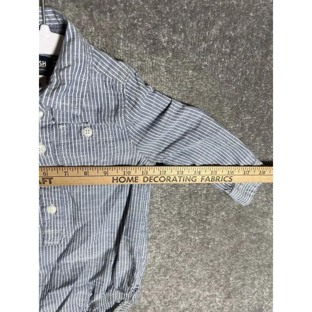 Oshkosh Bgosh Chambray‎ Striped One Piece Boys Size 18M Blue Cotton Long Sleeve